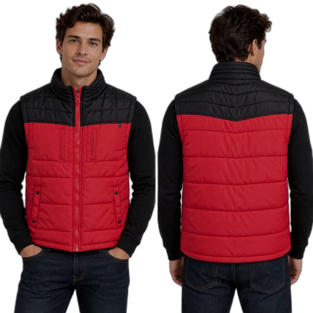 Marc Ecko Cut&Sew Mens Small Red Black Puffer Vest Y2K Streetwear Nylon